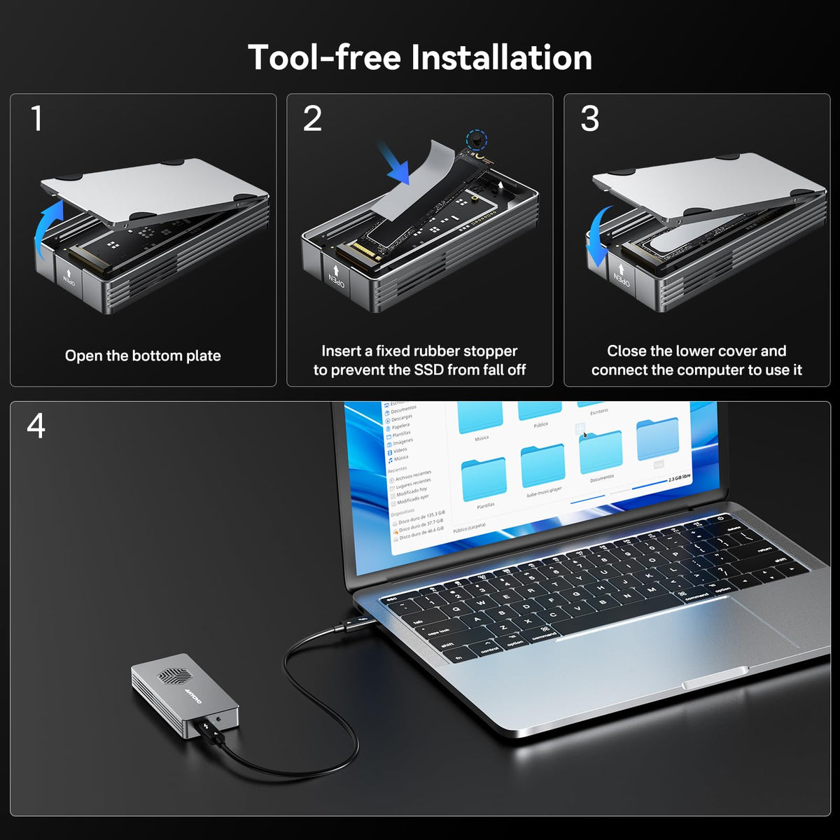 ANYOYO M.2 NVMe SSD 외장케이스 40Gbps 쿨링팬 JHL7440 4/3/USB4 6번 사진