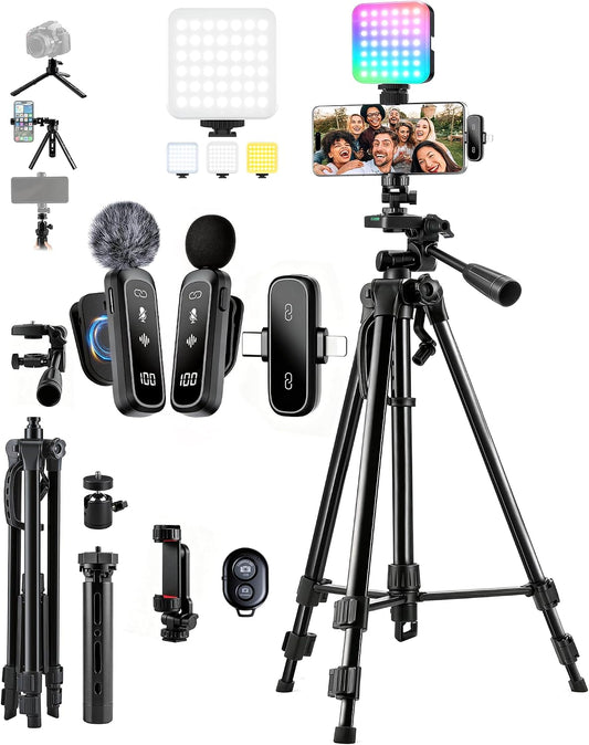 HUOMU 비디오 삼각대 vlogging kit 54인치 카메라 삼각대 테이블 삼각대 무선 마이크 RGB 필라이트 1번 사진