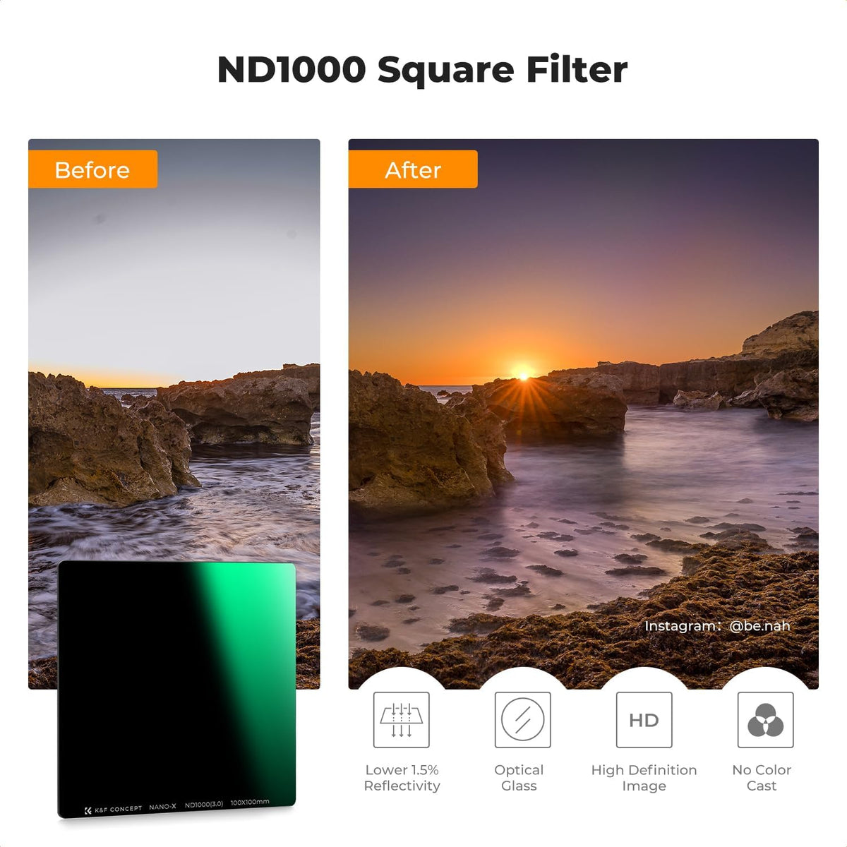 K&F CONCEPT X-series ND1000 직각자 ND 필터 키트 100x100mm 필터홀더 8종 어댑터링 3번 사진