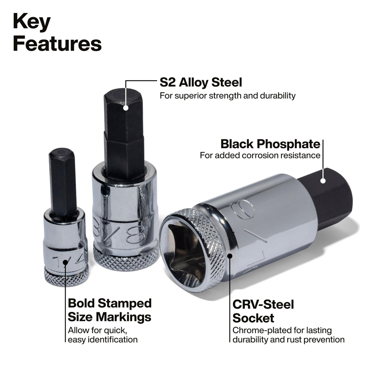 KLEIN TOOLS 헥스 비트 소켓 세트 1/4 3/8 1/2-Inch 3번 사진