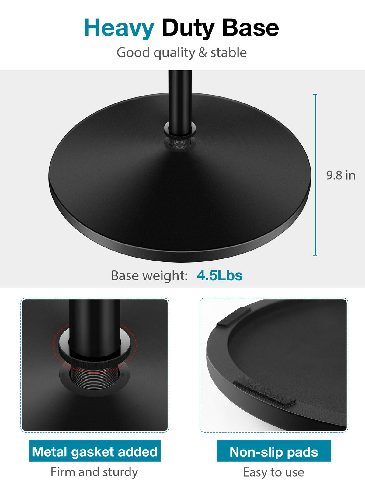 InnoGear 마이크 스탠드 플로어 디태처블 붐 암 가중 원형 베이스 SM58 Q2U K669B 4번 사진
