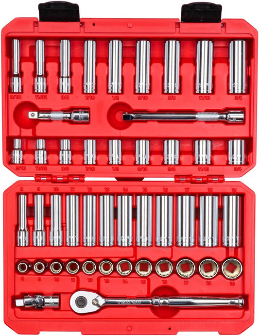 TEKTON 3/8인치 드라이브 12포인트 소켓 및 래칫 세트 46피스(8-19mm, 5/16-3/4인치) | SKT15302