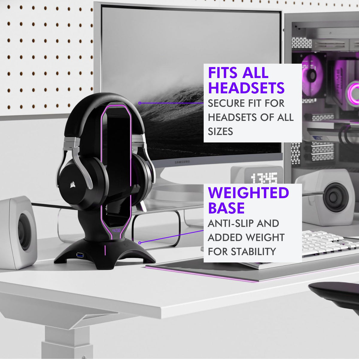 Tilted Nation RGB 헤드셋 스탠드 마우스 번지 2포트 USB 3.0 허브 게이밍 거치대 6번 사진