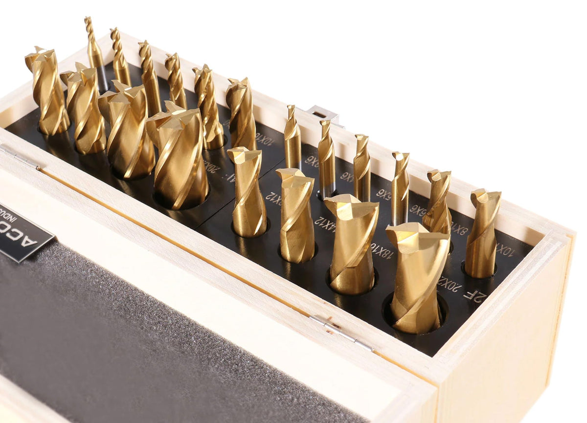 Accusize Industrial Tools H.S.S. 엔드밀 세트 TiN 코팅 멀티플루트 인치 메트릭 3번 사진