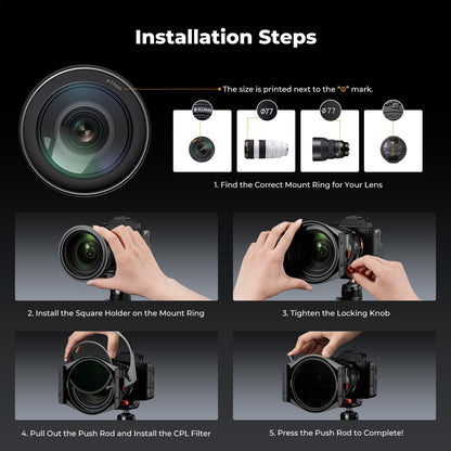 K&F CONCEPT 직각자 필터 홀더 시스템 키트 X PRO 95mm 원형 편광 ND1000 ND8 ND64 카메라 렌즈 필터 어댑터 링 wi 6번 사진