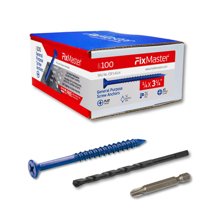 FixMaster 콘크리트 나사 앵커 블루 1/4인치 평머리 십자 100개입 9번 사진