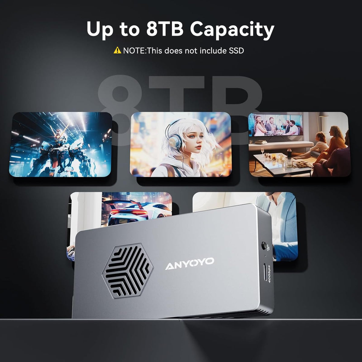 ANYOYO M.2 NVMe SSD 외장케이스 40Gbps 쿨링팬 JHL7440 4/3/USB4 4번 사진