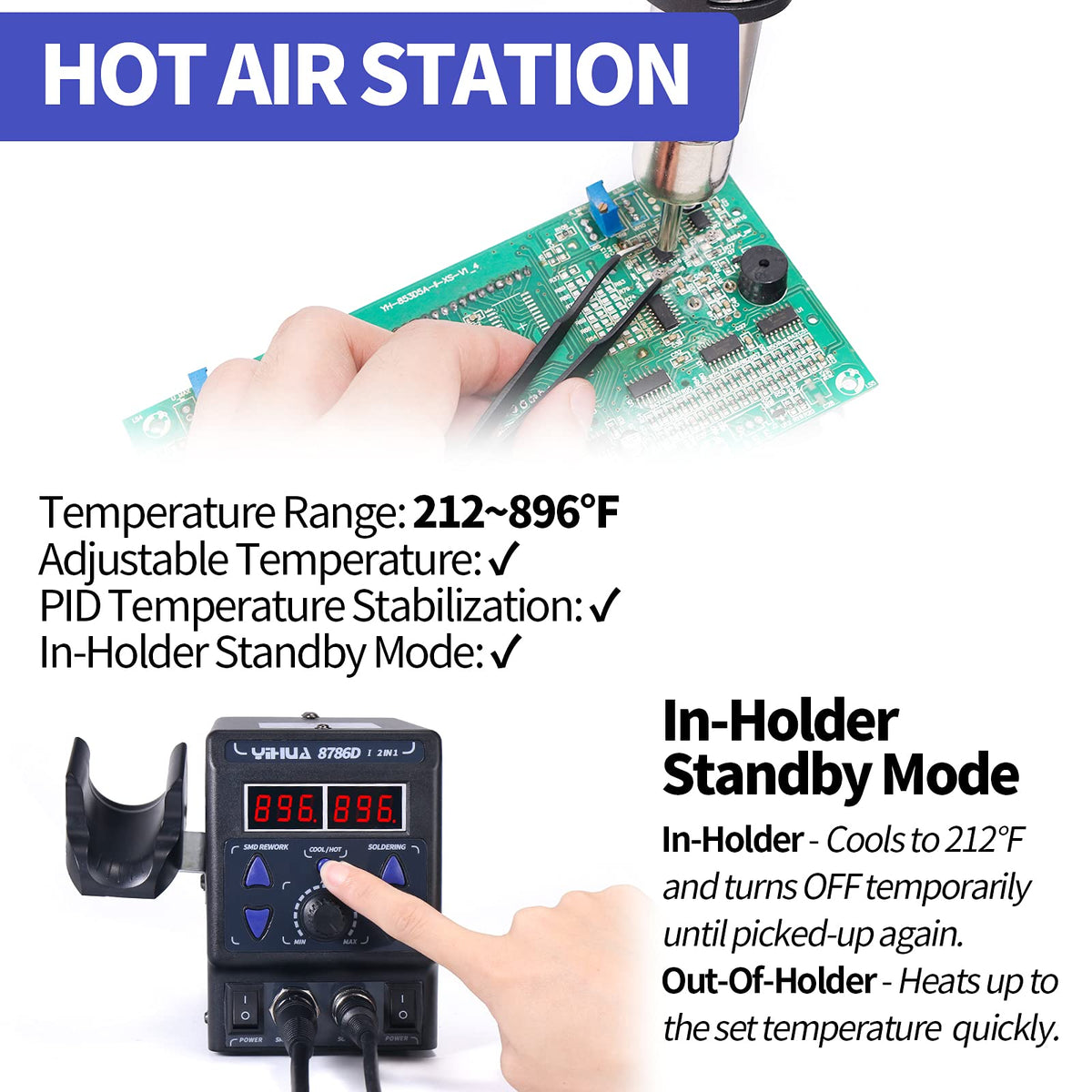 YIHUA 8786D I 2 in 1 열풍기 납땜 인두기 스테이션 700W 5번 사진
