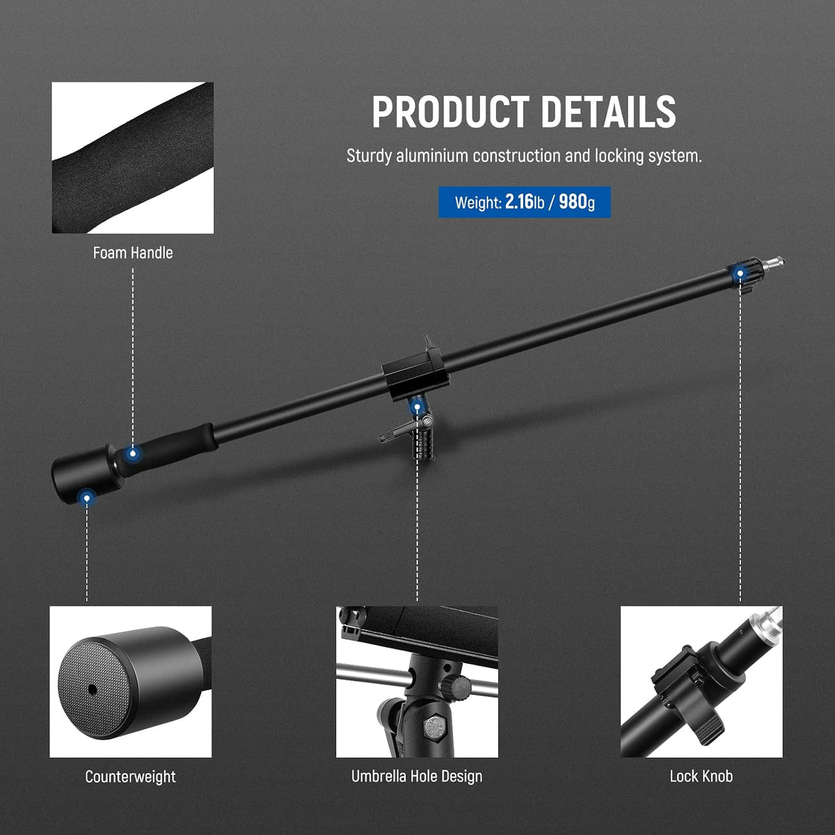 NEEWER Tripod Boom Arm BA-01 35-61인치 1.5kg 4번 사진