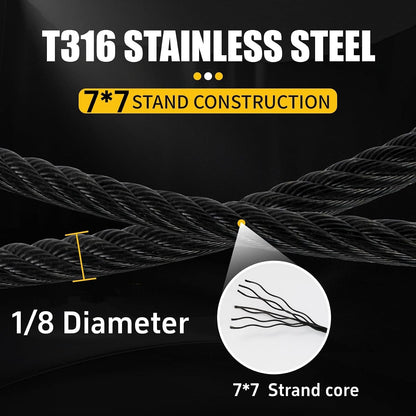 Uyenseoy 1/8인치 T316 스테인리스 와이어 로프 블랙 7x7 250피트 케이블 커터 포함 난간용 2번 사진