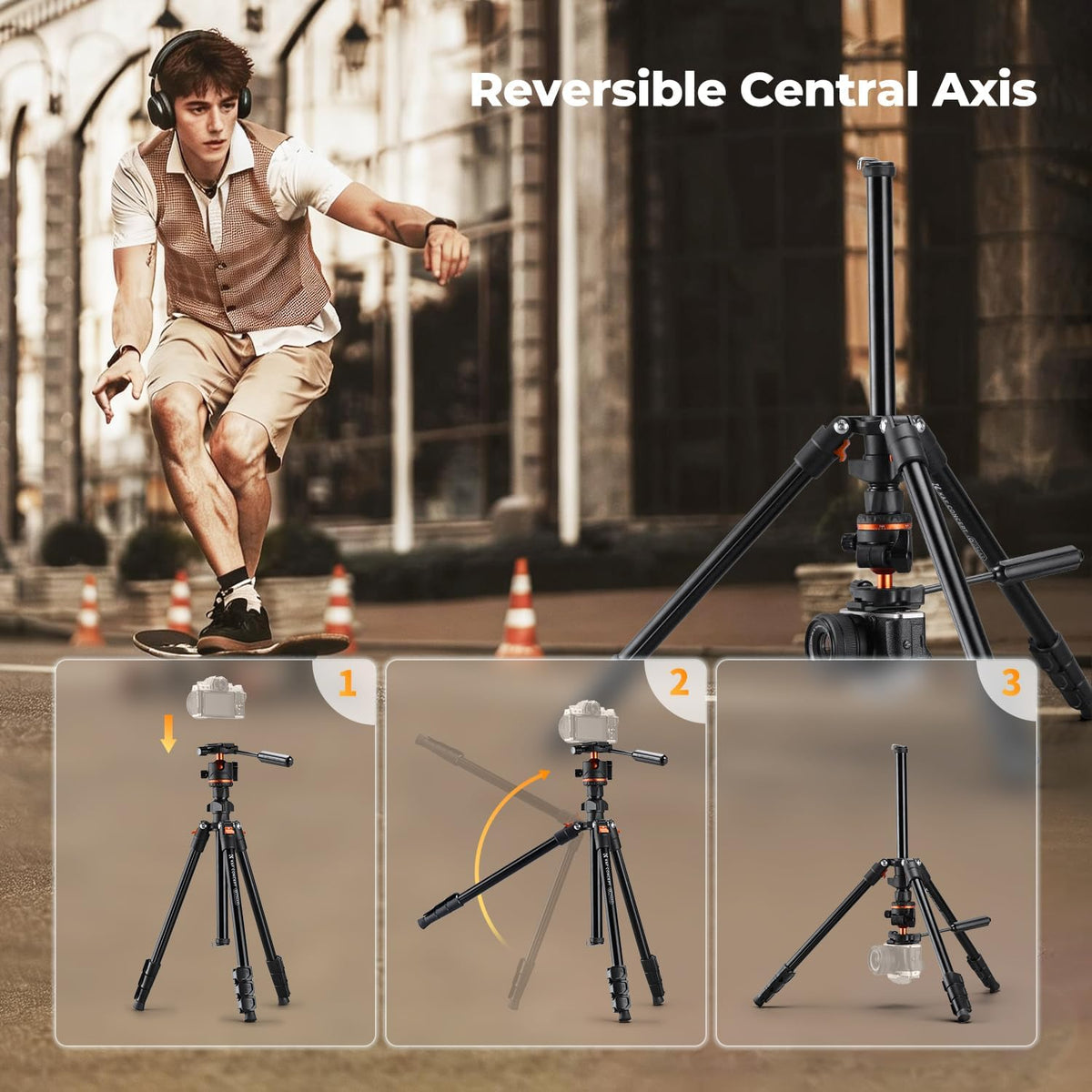 K&F CONCEPT O234A3+BH-36 알루미늄 컴팩트 카메라 삼각대 6번 사진