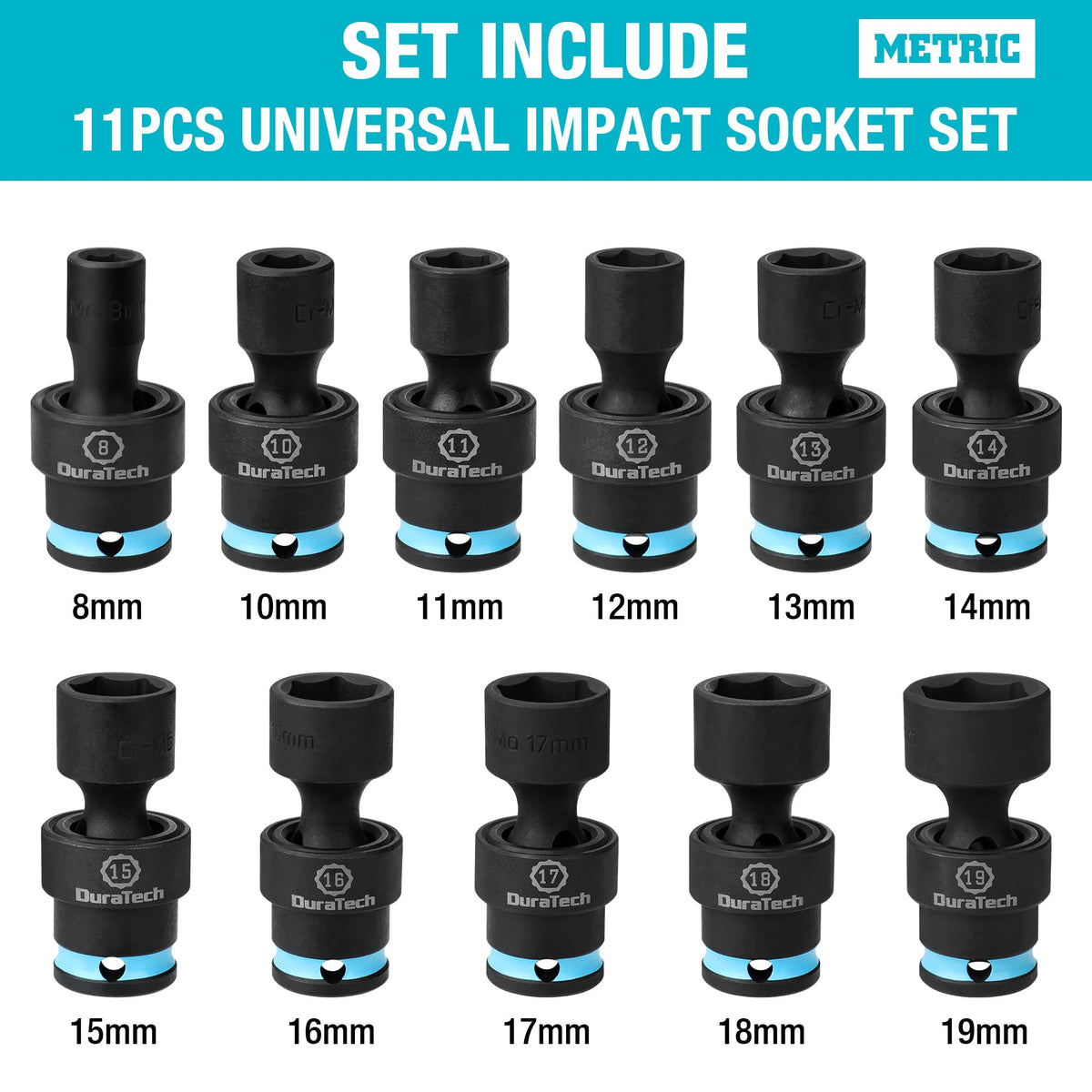 DURATECH 스위블 소켓 세트 3/8인치 16pcs 크롬몰리브덴강 6각 얕은형 2번 사진