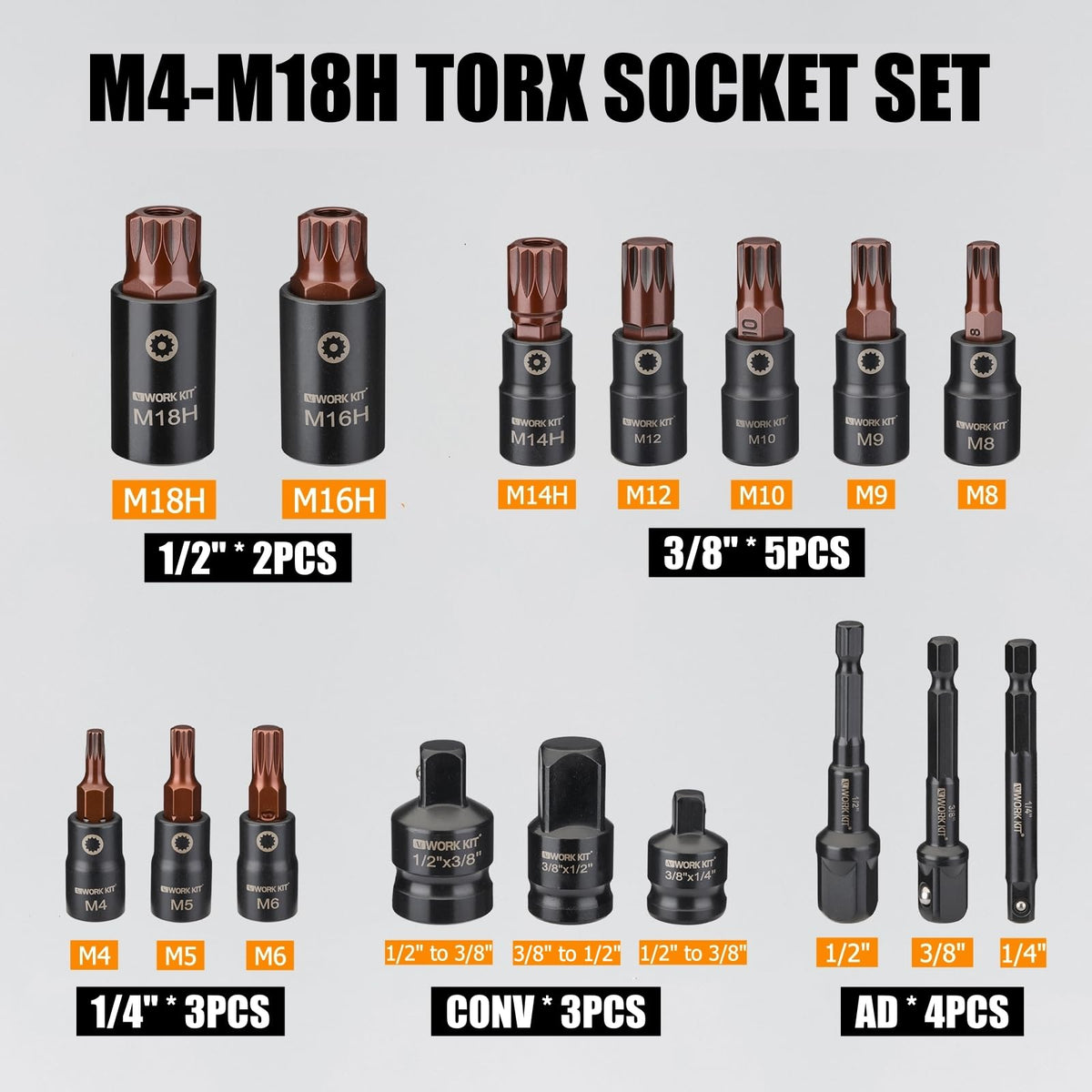 ALWORKKIT 1/2인치 드라이브 임팩트 소켓 세트 29피스 Cr-V-M 스틸 2번 사진