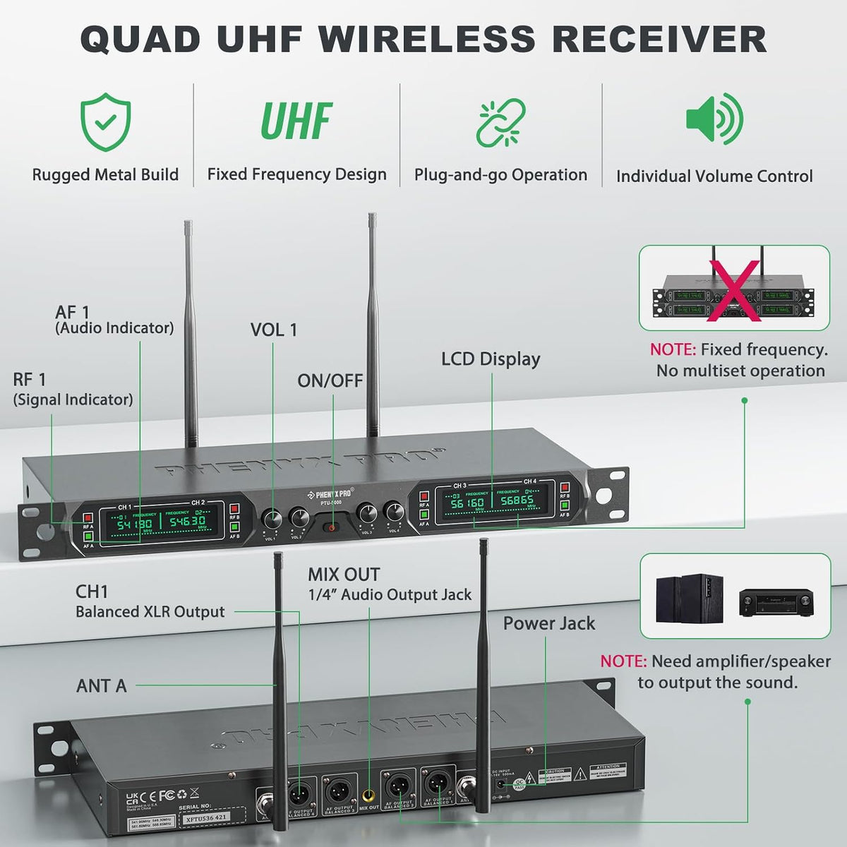 Phenyx Pro 4채널 UHF 무선 마이크 시스템 PTU-5000-4H 4-Ch 4번 사진