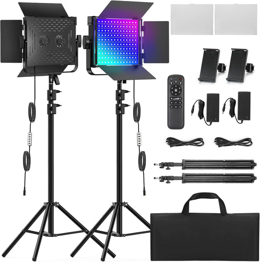 ALTSON RGB 사진 조명 키트 50W 2300K-8500K 2팩 삼각대 포함 LED 스튜디오 조명 1번 사진