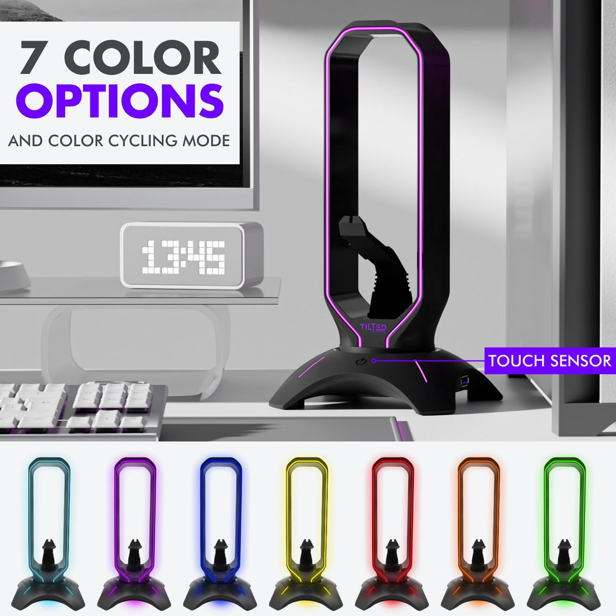 Tilted Nation RGB 헤드셋 스탠드 마우스 번지 2포트 USB 3.0 허브 게이밍 거치대 4번 사진