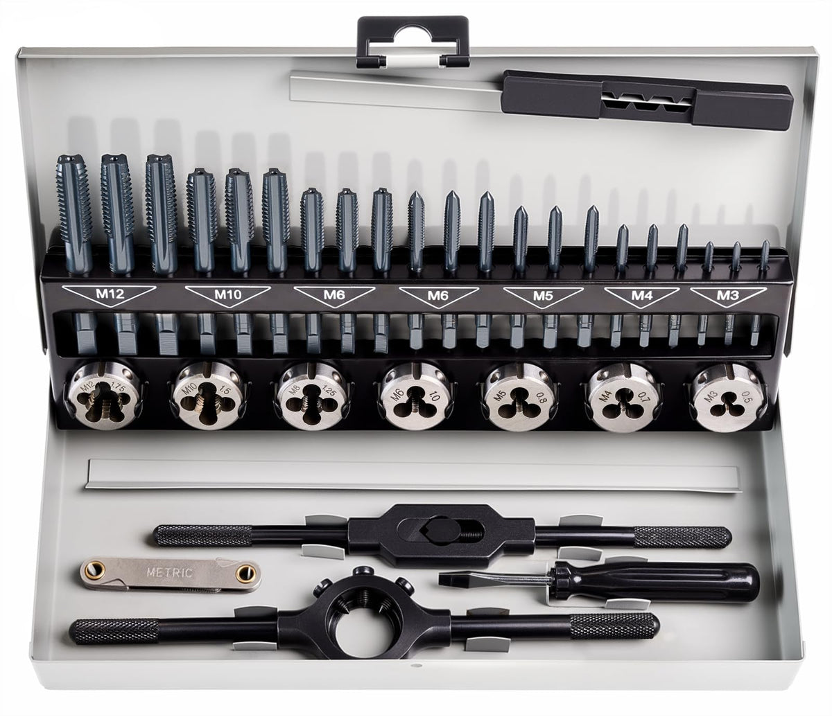 toolant 래칫식 탭 앤 다이 세트 127pcs 나사 가공용 드릴비트 포함 SAE 미터법 더블 레이어 공구함 1번 사진