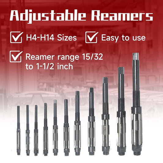 findmall 11피스 조절 가능한 핸드 리머 H4-H14 고속강 11.75mm-38mm 미터법 2번 사진