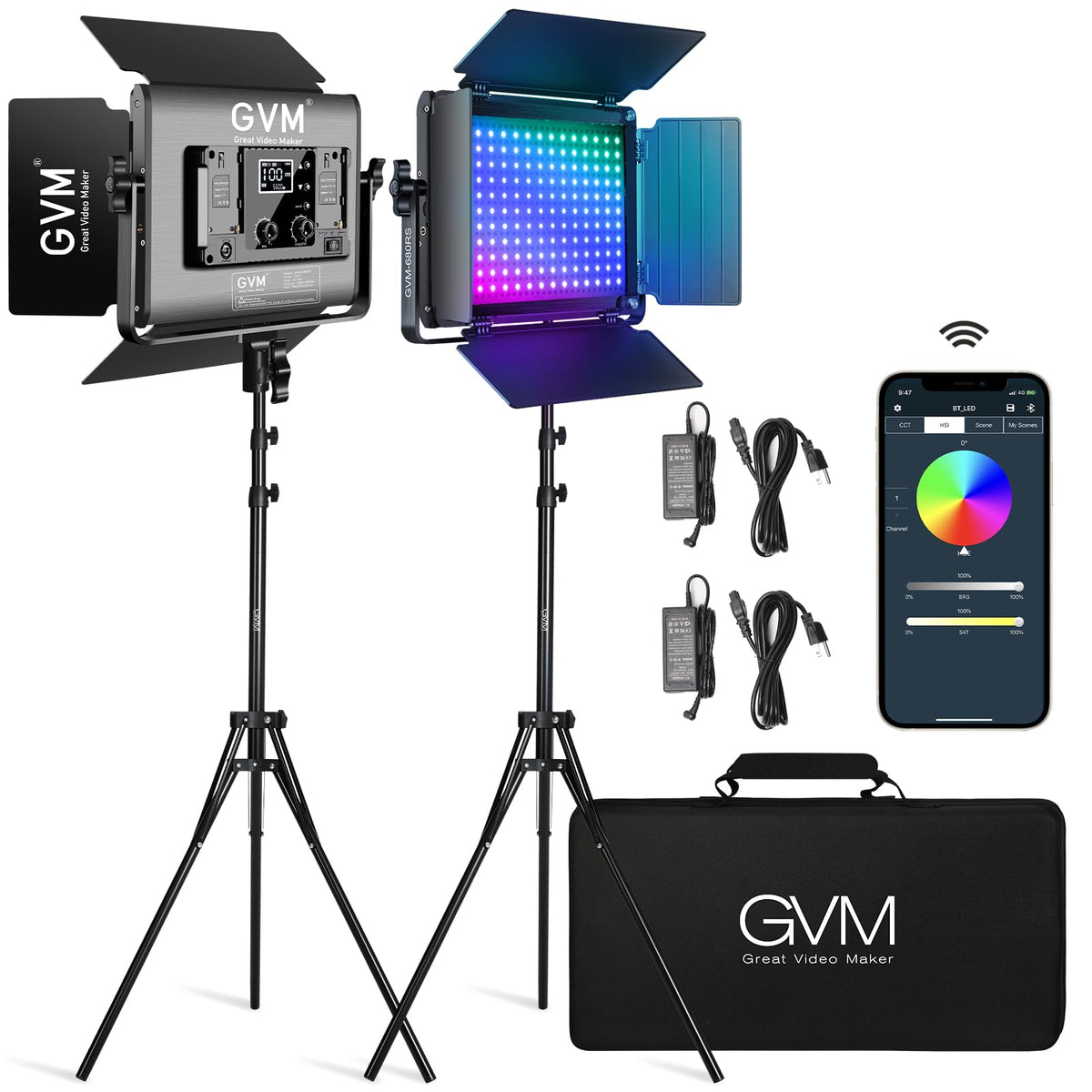 GVM Great Video Maker 680RS RGB LED 비디오 라이트 50W 2개 세트 유튜브 촬영 조명 1번 사진