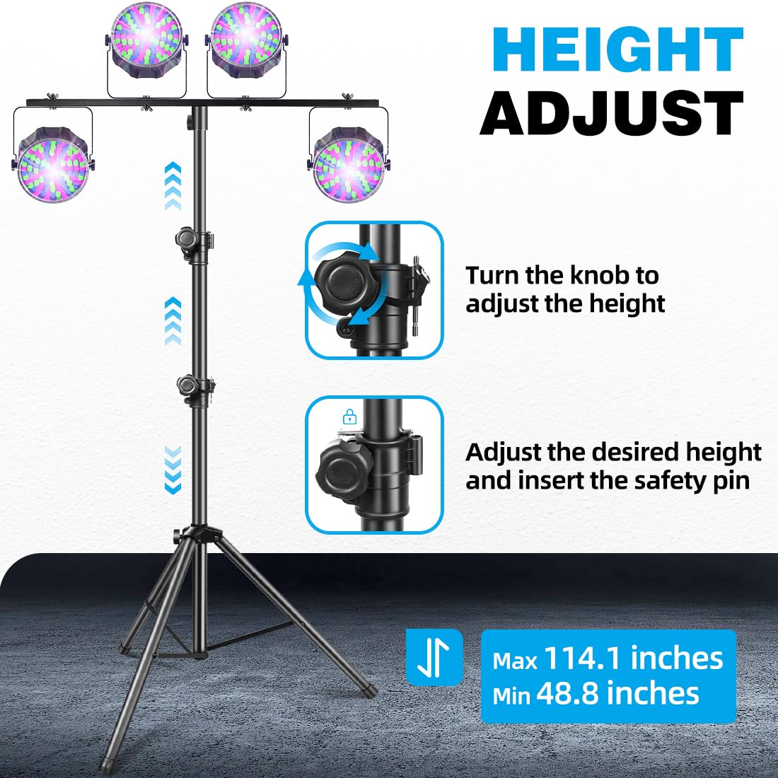 GZGDLJQ 스테인리스 DJ 라이트 스탠드 T-Bar 삼각대 49-114 Inch 130 lbs 5번 사진