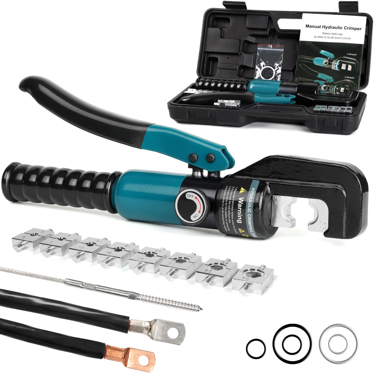 Brileine 10톤 유압 압착 공구 12 AWG-2/0 AWG 육각 다이 9개 와이어 로프 겸용
