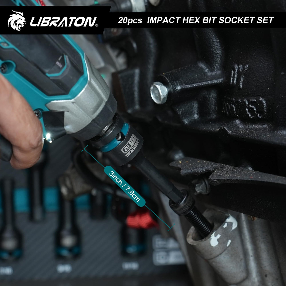 LIBRATON 임팩트 육각 비트 소켓 세트 1/2인치 드라이브 S2 강 미터·SAE 20피스 8번 사진
