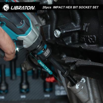 LIBRATON 임팩트 육각 비트 소켓 세트 1/2인치 드라이브 S2 강 미터·SAE 20피스 8번 사진