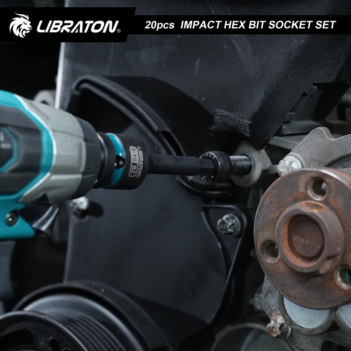 LIBRATON 임팩트 육각 비트 소켓 세트 1/2인치 드라이브 S2 강 미터·SAE 20피스 7번 사진