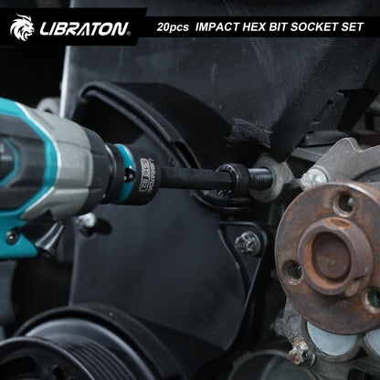 LIBRATON 임팩트 육각 비트 소켓 세트 1/2인치 드라이브 S2 강 미터·SAE 20피스 7번 사진