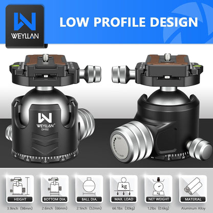 WEYLLAN DH52 Low Profile Ball Head 52mm 삼각대 헤드 66lbs 30kg 3번 사진