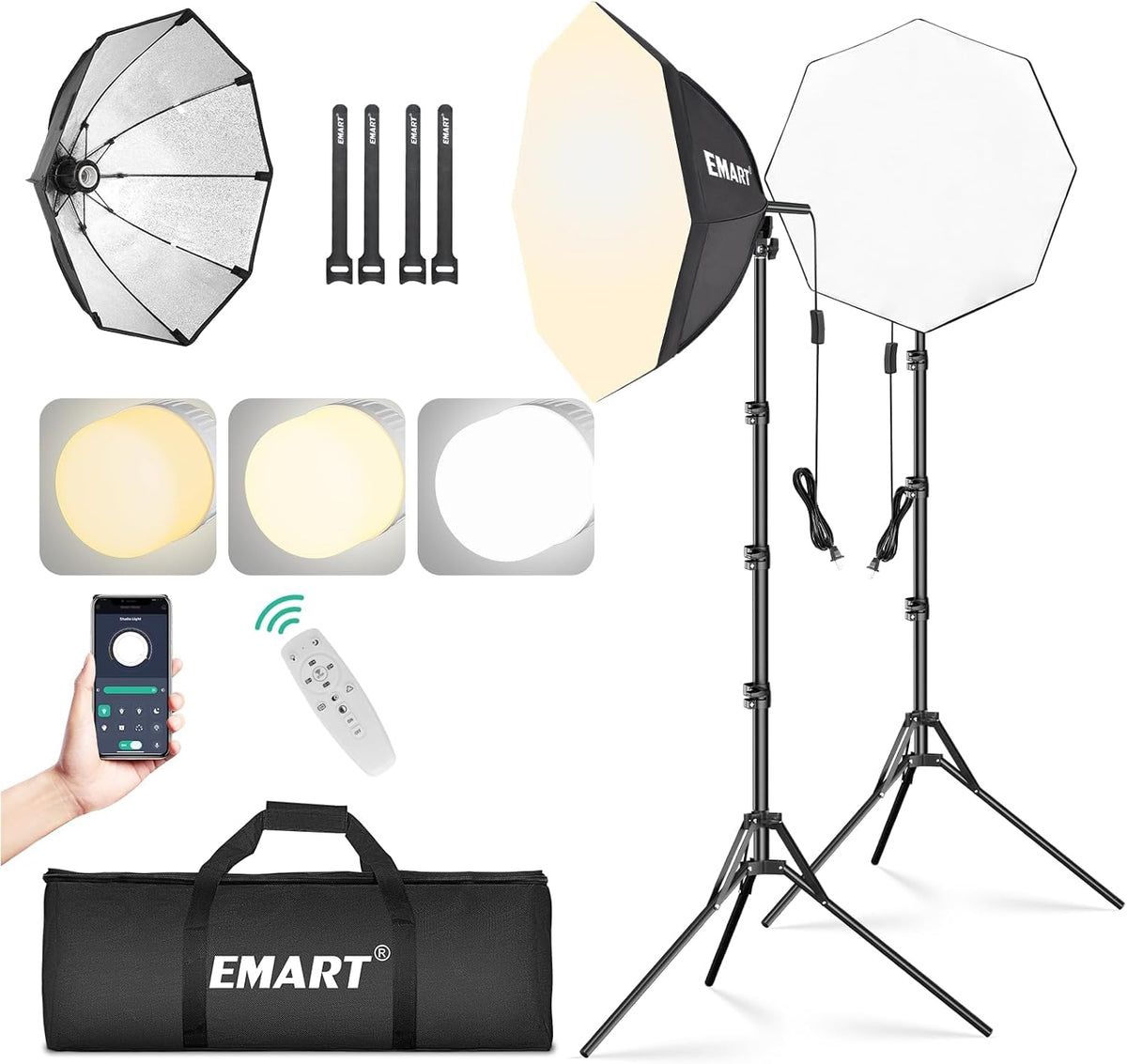 EMART 소프트박스 조명 키트 50W LED 20x20인치 2구 EM-SBK2020P-2WJ 1번 사진
