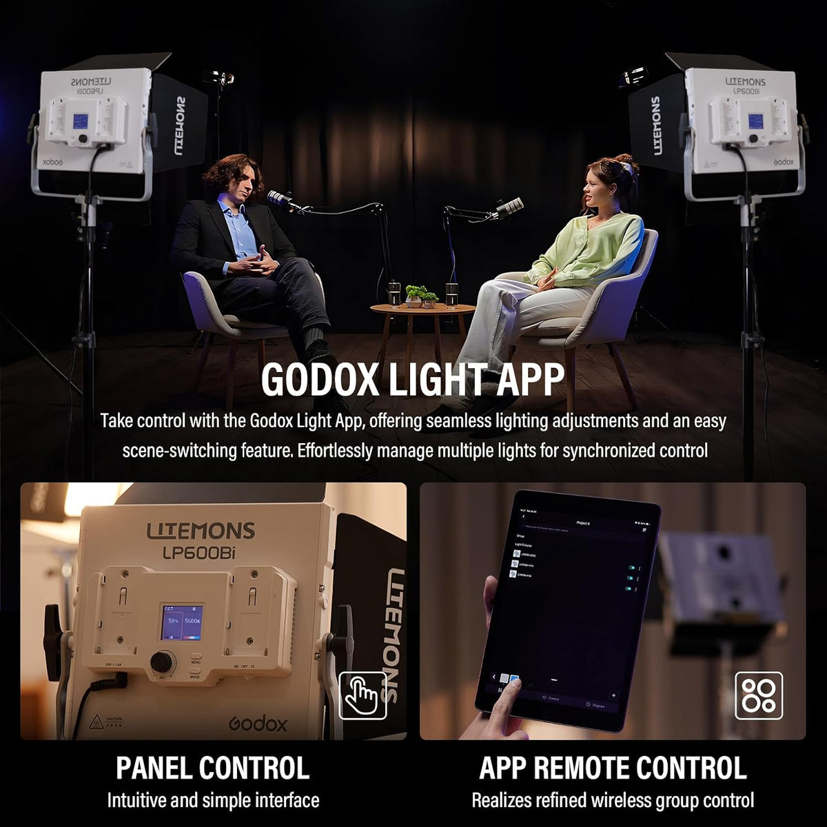 GODOX 비디오 LED 조명 키트 LP600Bi 2Pack 60W 양색 온도 7번 사진