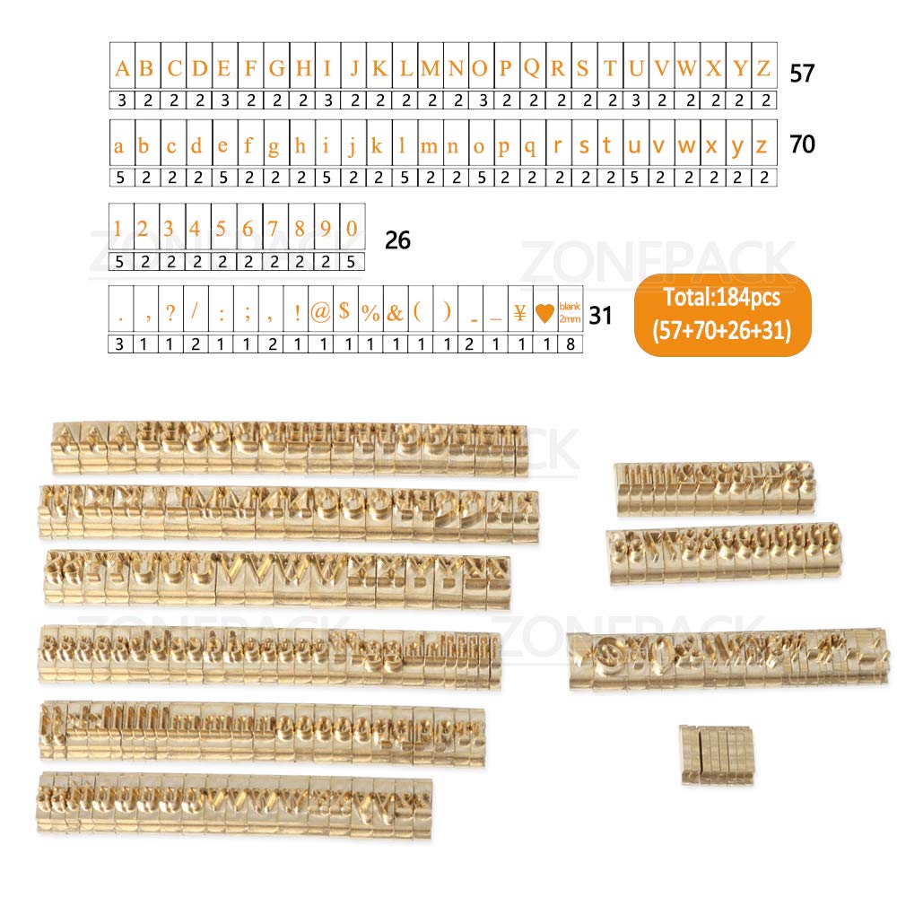 ZONEPACK 황동 활자 세트 타임즈 뉴 로만 핫포일 기계용 184pcs 4번 사진