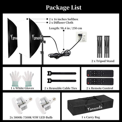 Yanuoda 16인치 소프트박스 조명 키트 2Pack 삼각대 리모컨 포함 95W LED 3000K-7500K 8번 사진