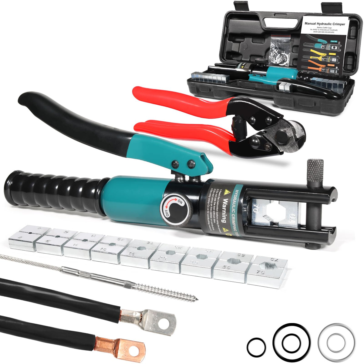 Brileine 유압 압착 공구 12 AWG-2/0 AWG 육각 다이 9개 배터리 케이블 압착기 10번 사진