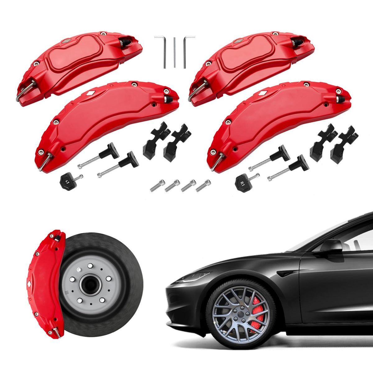 Weishine 테슬라 브레이크 캘리퍼 커버 4개 세트 Model 3 Highland 2024 18·19인치 휠용 8번 사진