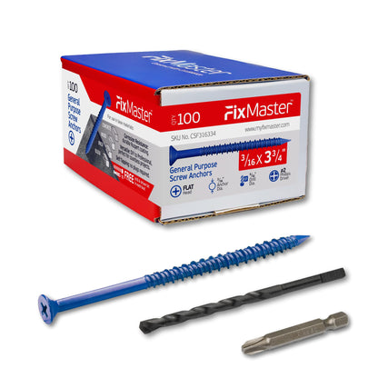 FixMaster 콘크리트 나사 앵커 블루 1/4인치 평머리 십자 100개입 19번 사진