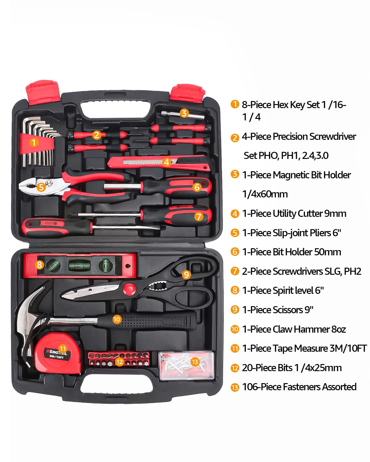 KingTool 가정용 수리 공구 세트 325Pcs 1/4인치 3/8인치 소켓 렌치 줄자 플라이어 2번 사진