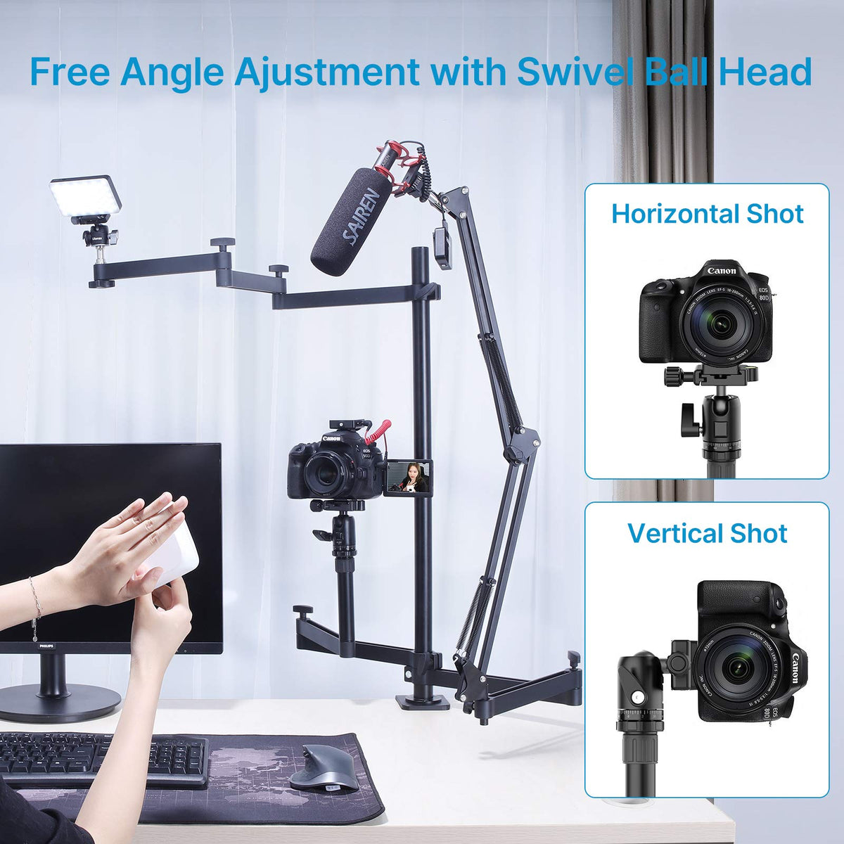 PICTRON ULANZI 데스크 마운트 3단 카메라 마이크 거치대 암 클램프 50mm 2번 사진