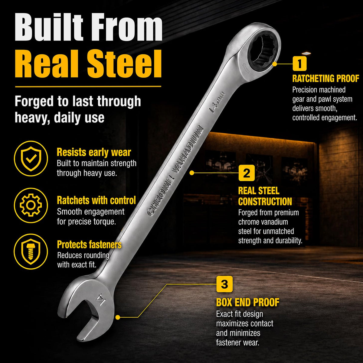 TOOLGUARDS 슬림 프로파일 라쳇 렌치 크롬 바나듐강 자동차 수리 배관용 3번 사진