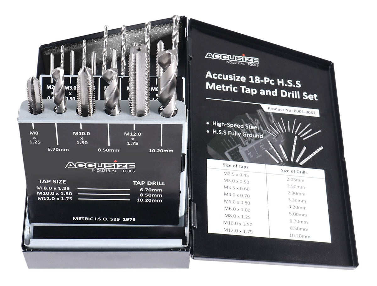 Accusize Industrial Tools HSS 미터 탭 드릴 세트 18pc 0001-0052 1번 사진