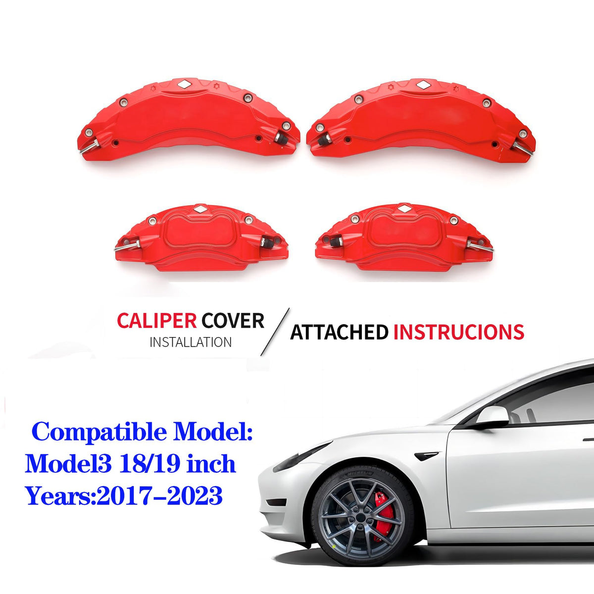 Weishine 테슬라 브레이크 캘리퍼 커버 4개 세트 Model 3 Highland 2024 18·19인치 휠용 7번 사진