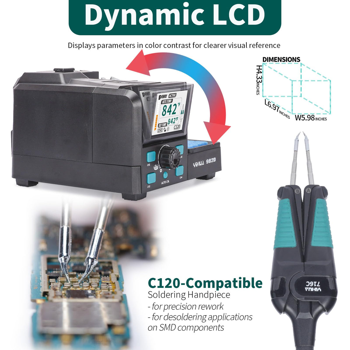 YIHUA 982D-I 마이크로 핫 트위저 솔더링 스테이션 C120 SMD 마이크로 솔더링 4번 사진