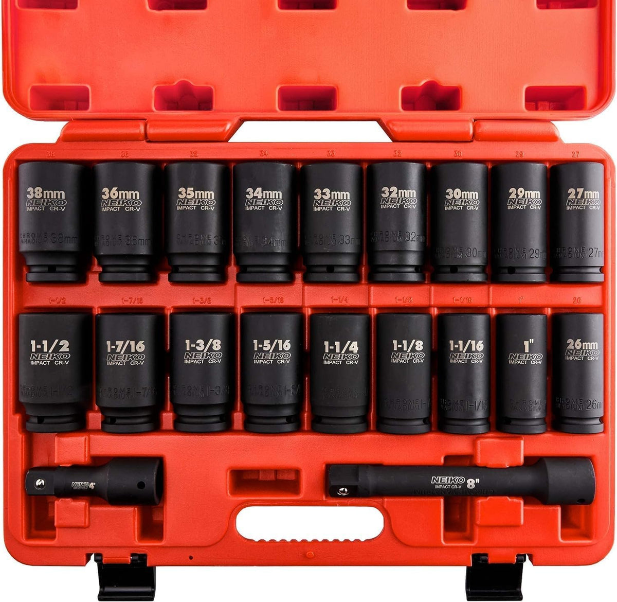 NEIKO 02347A 소켓 세트 3/4인치 드라이브 마스터 20pcs SAE 1인치~1 1/2인치 메트릭 26~38mm 익스텐션 바 포함 1번 사진