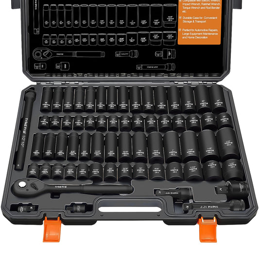 Trivd Frol 임팩트 소켓 세트 1/2" 65pcs SAE 3/8"~1-1/4" 메트릭 8-24mm 크롬바나듐 1번 사진