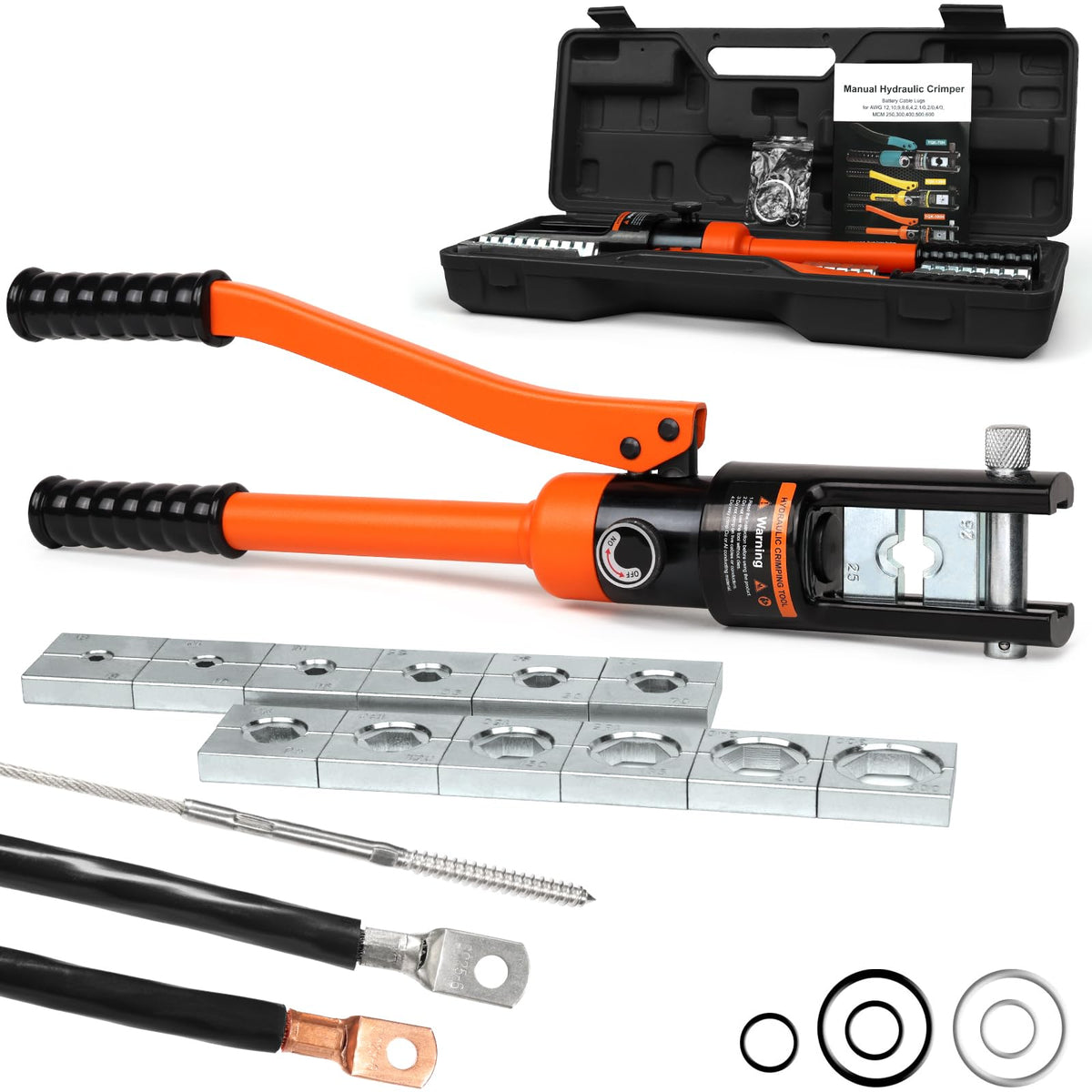 Brileine 유압 압착 공구 12 AWG-2/0 AWG 육각 다이 9개 배터리 케이블 압착기 15번 사진