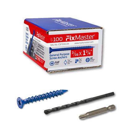 FixMaster 콘크리트 나사 앵커 블루 1/4인치 평머리 십자 100개입 15번 사진