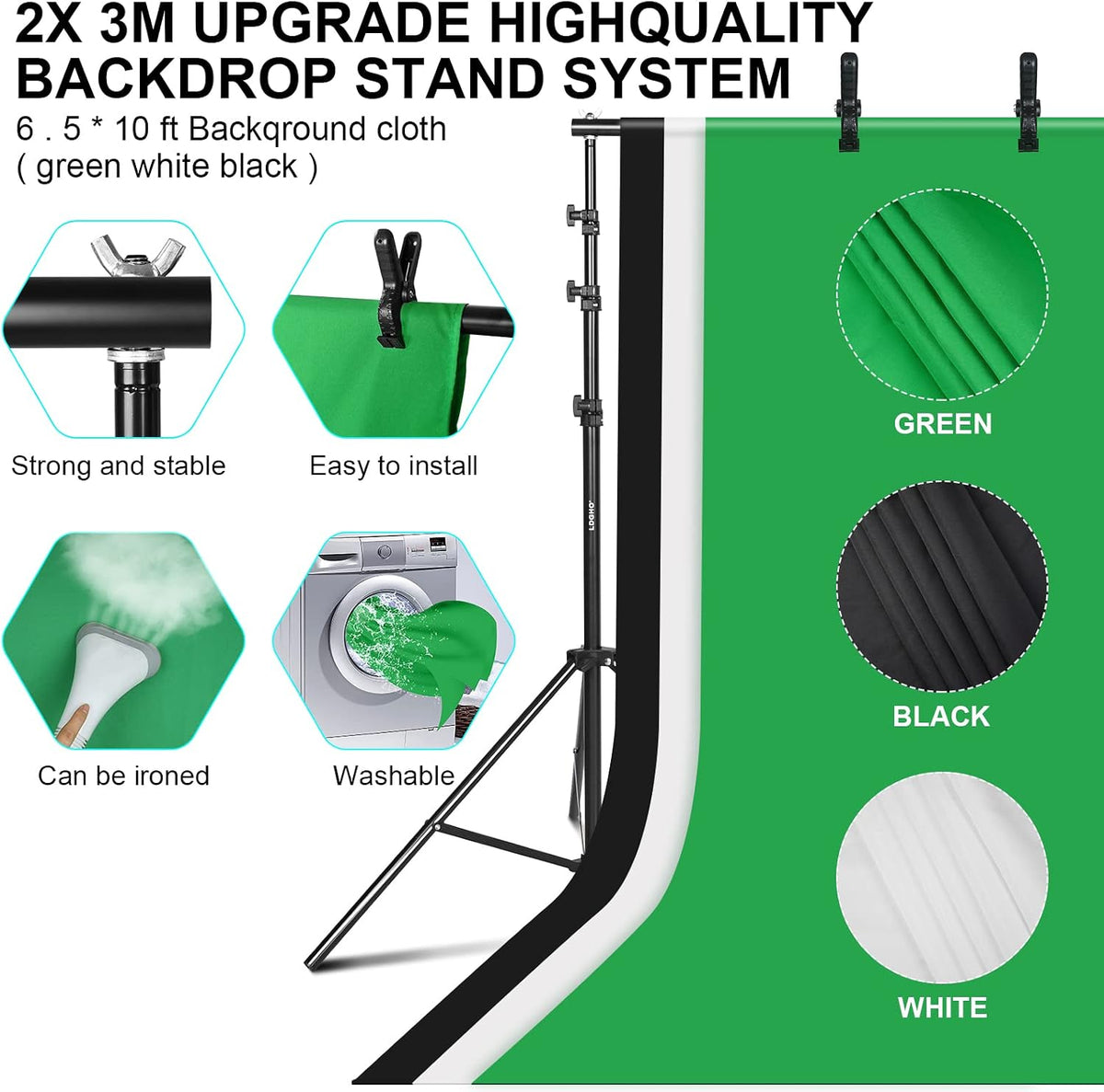 LDGHO 사진 조명 키트 8.5x10ft 배경 스탠드 5500K 800W 4번 사진