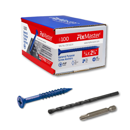 FixMaster 콘크리트 나사 앵커 블루 1/4인치 평머리 십자 100개입 7번 사진