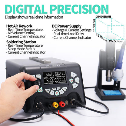YIHUA 853D 5A-II 3 in 1 납땜 열풍 리워크 스테이션 DC 전원공급기 30V 5A 3번 사진